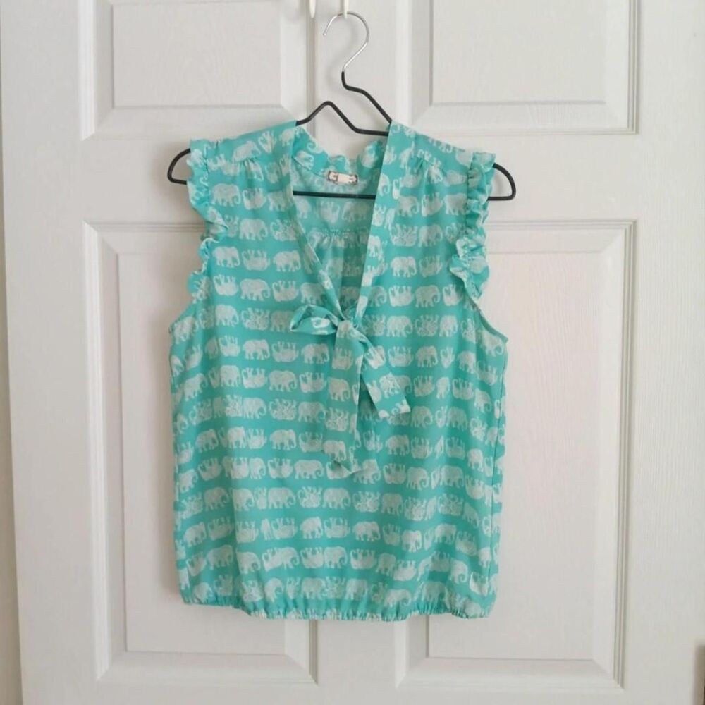 Eyeshadow Women's Aqua Teal Elephant Blouse Large